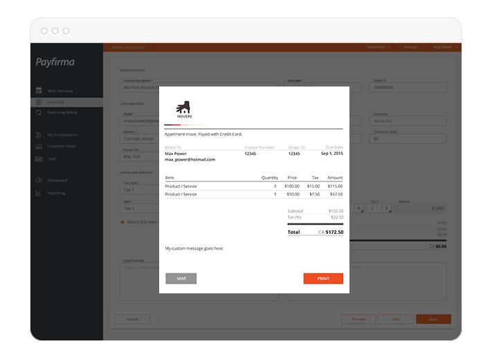 Customize the invoice